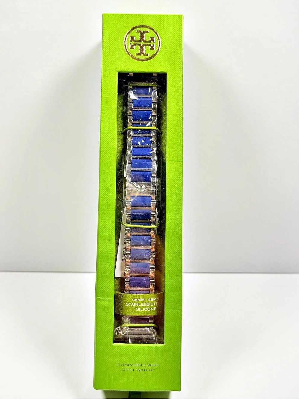 New-Tory Burch Kira TBS0134E Navy Blue Silicone Apple Watch Band 38mm-46mm